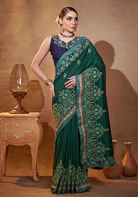 Green Embroidered Silk Saree Set