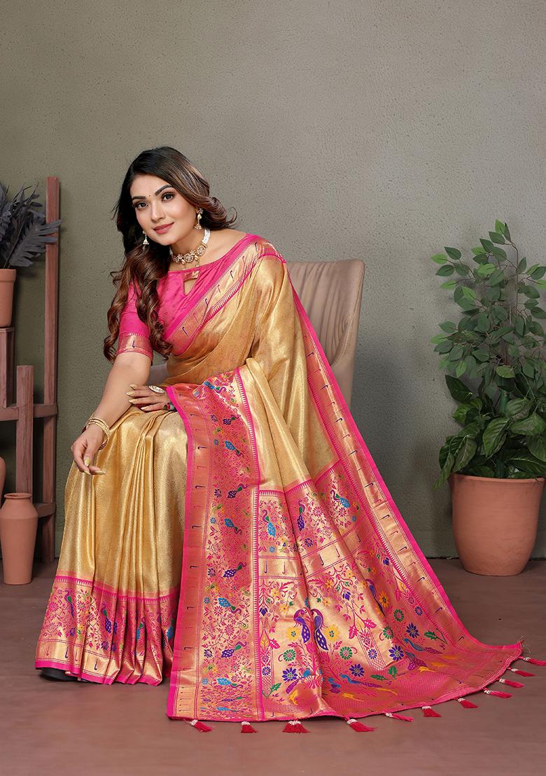 Yellow Zari Embroidered Silk Saree Set