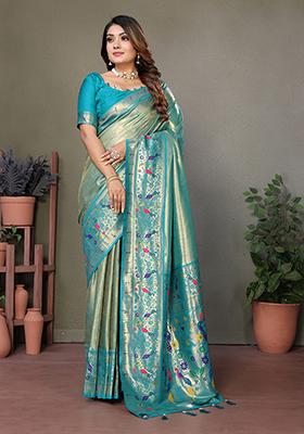 Grey Zari Embroidered Silk Saree Set