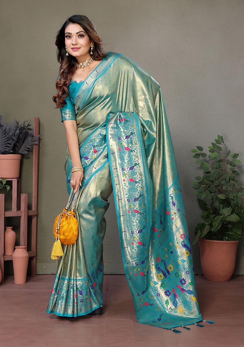 Grey Zari Embroidered Silk Saree Set