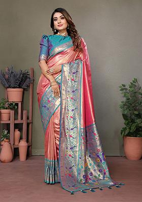 Red Zari Embroidered Silk Saree Set