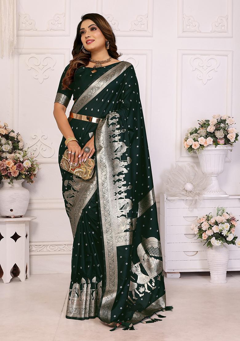 Green Zari Embroidered Silk Saree Set