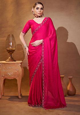 Pink Embroidered Chiffon Saree Set