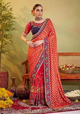 Red Embroidered Silk Saree Set