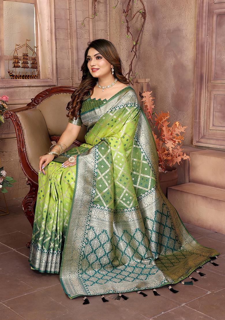 Green Zari Embroidered Silk Saree Set