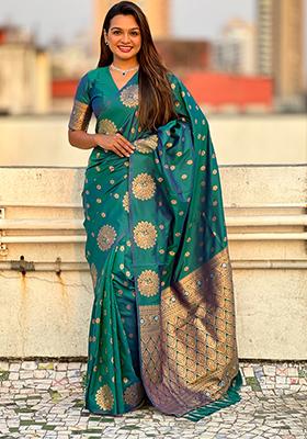 Green Zari Embroidered Silk Saree Set