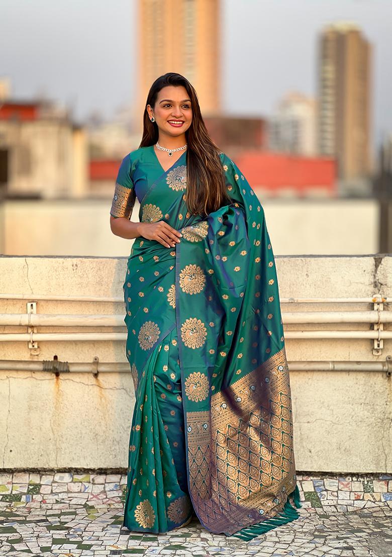 Green Zari Embroidered Silk Saree Set