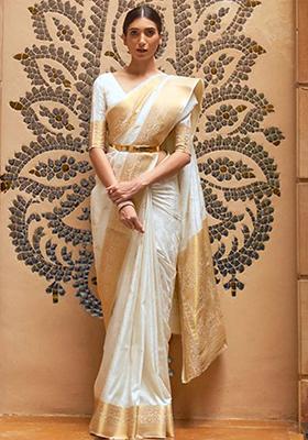 Off White Jaquard Silk Saree
