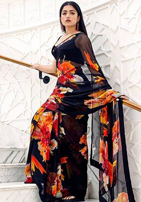 Black Printed Georgette Saree