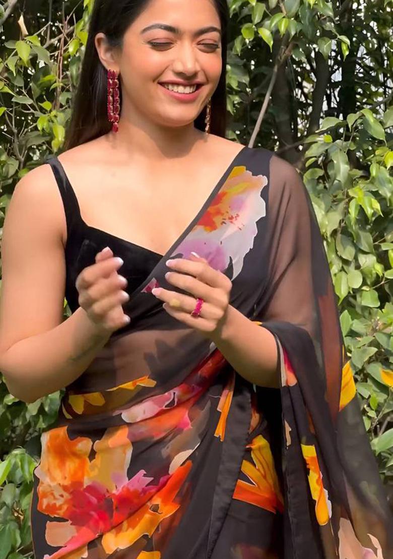 Black Printed Georgette Saree