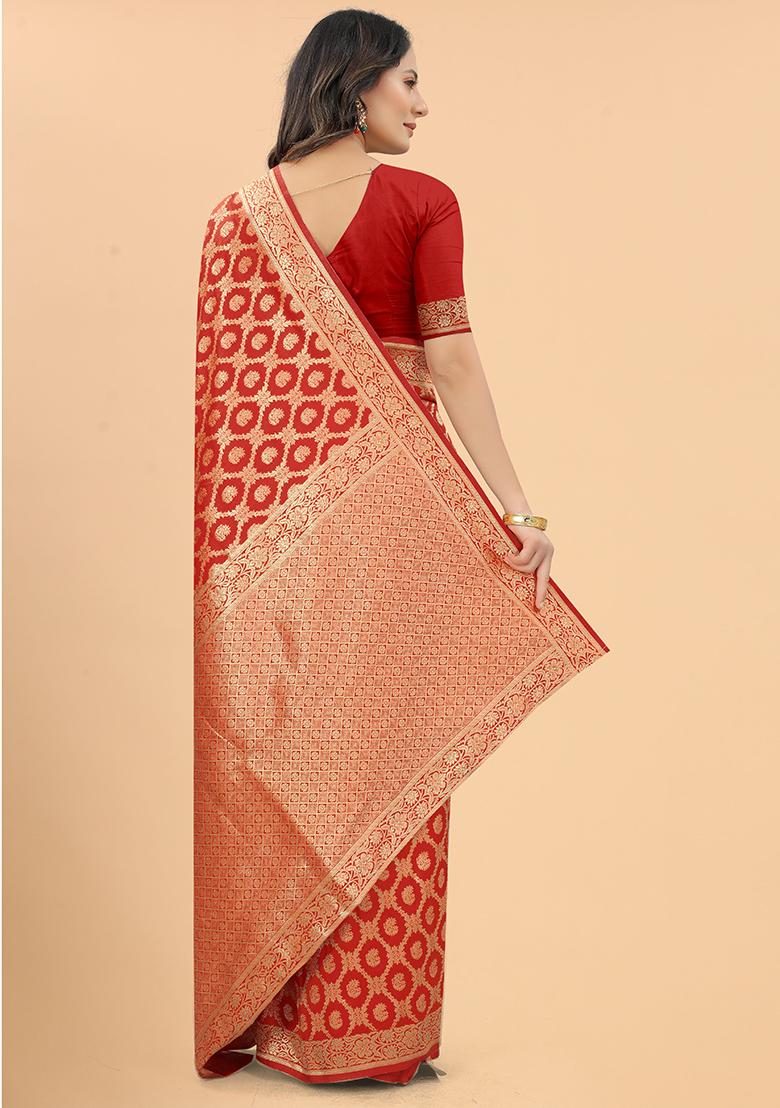 Red Solid Silk Saree