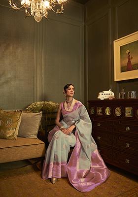 Firozi Blue Solid Cotton Saree