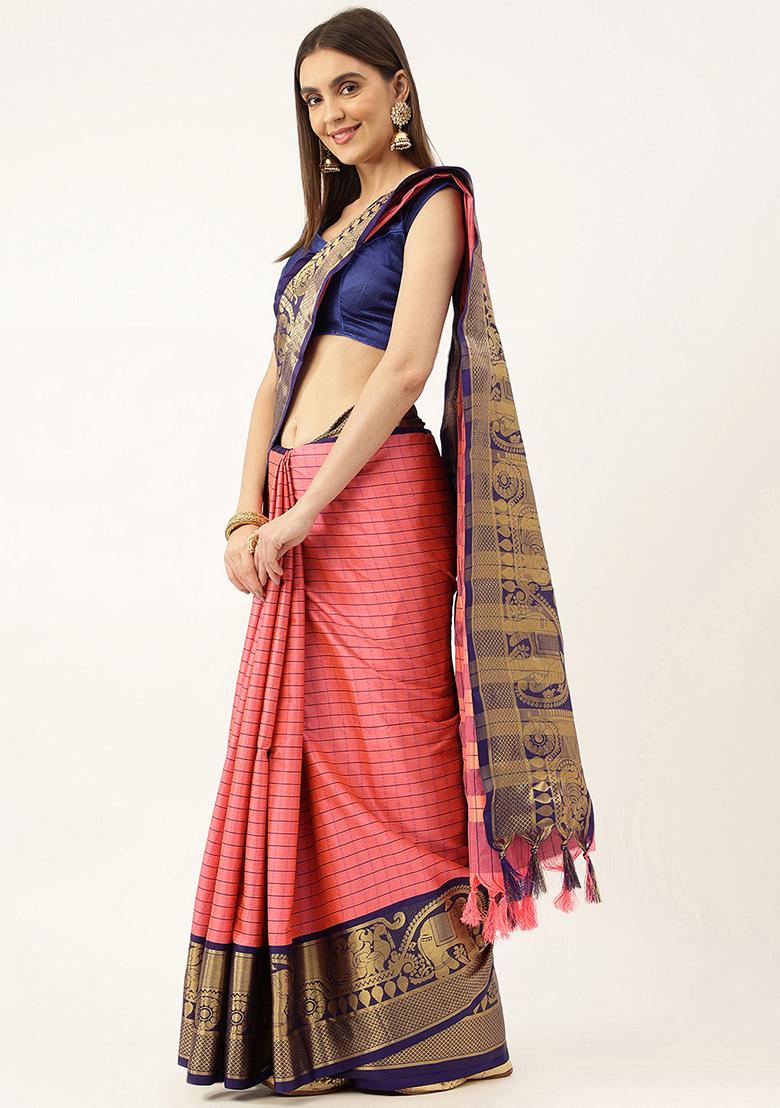 Pink Solid Cotton Saree