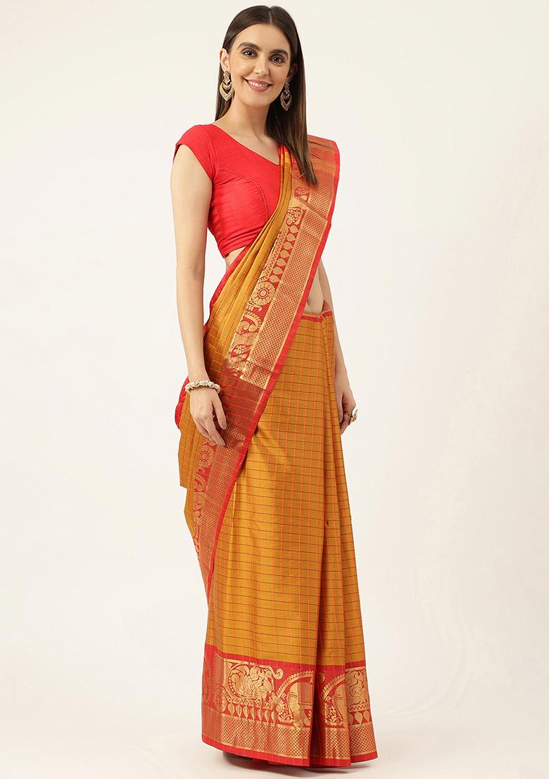 Orange Solid Cotton Saree