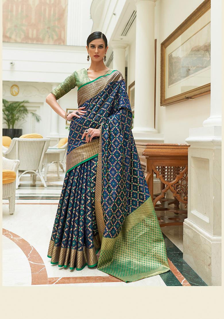 Green Solid Silk Saree