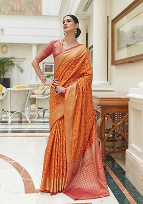 Orange Solid Silk Saree