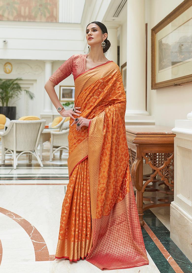 Orange Solid Silk Saree