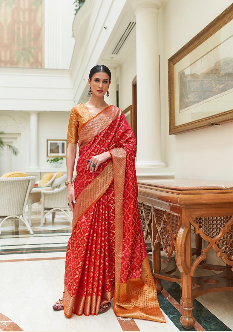 Pink Solid Silk Saree