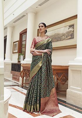 Teal Blue Solid Silk Saree