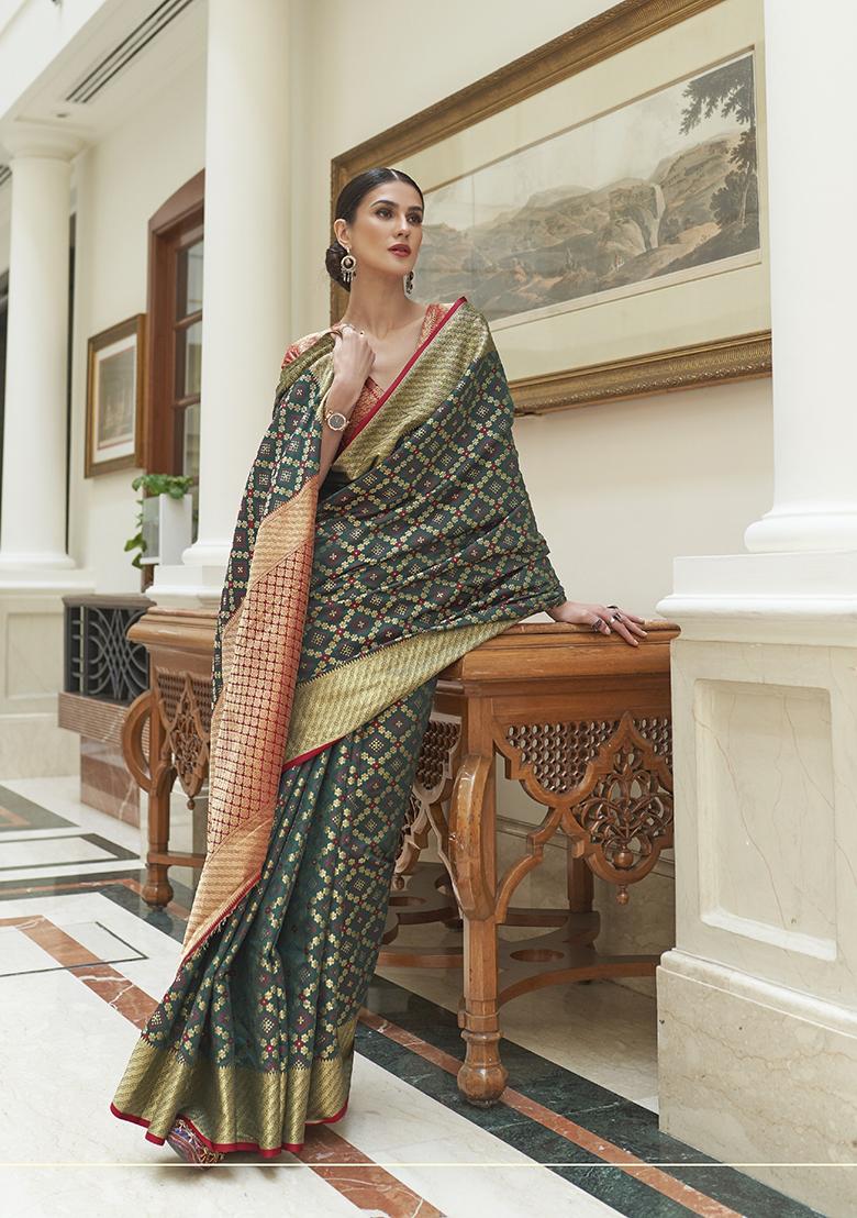 Teal Blue Solid Silk Saree