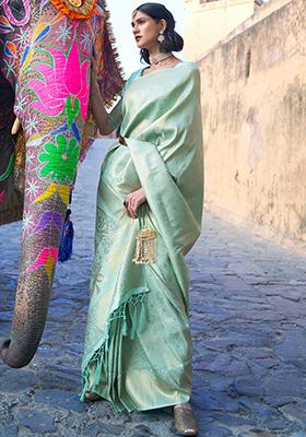 Green Solid Silk Saree