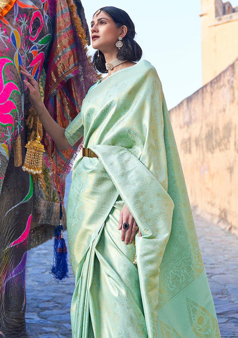 Green Solid Silk Saree