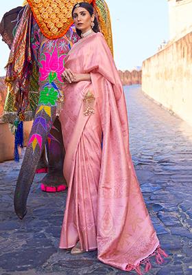 Pink Solid Silk Saree