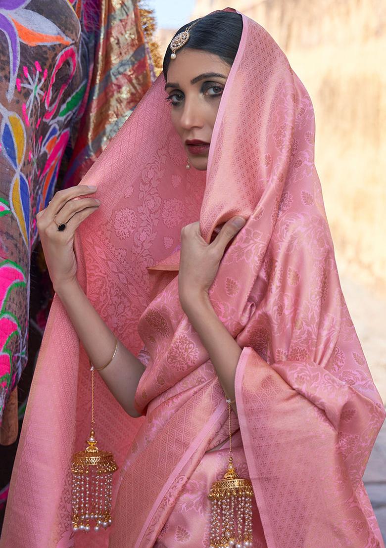Pink Solid Silk Saree