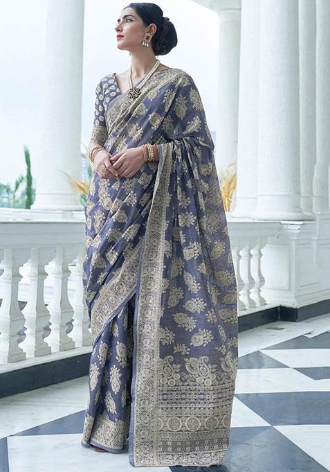 Blue Solid Cotton Saree