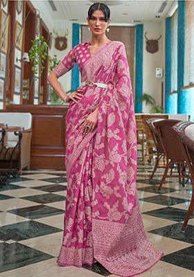 Pink Solid Cotton Saree