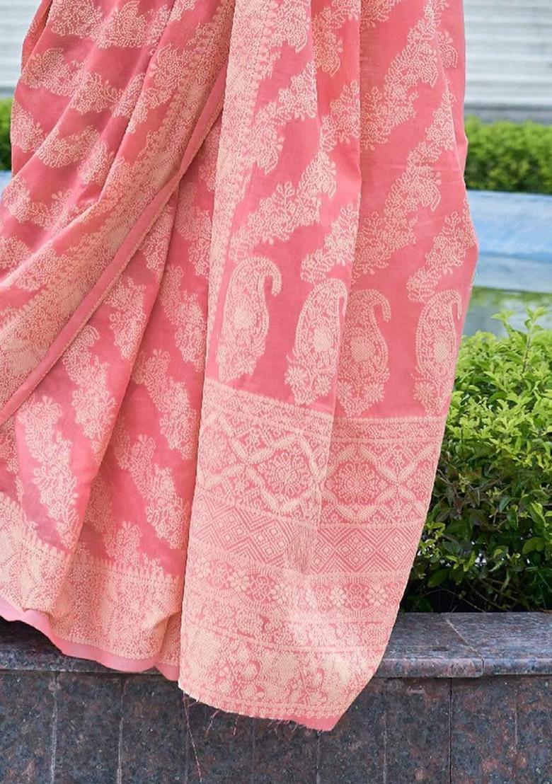 Peach Solid Cotton Saree