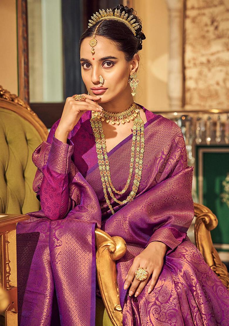 Purple Solid Silk Saree