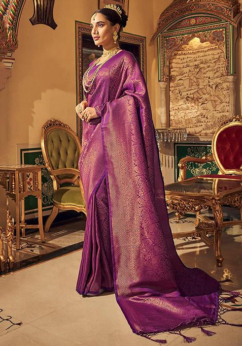 Purple Solid Silk Saree