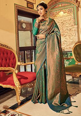 Green Solid Silk Saree
