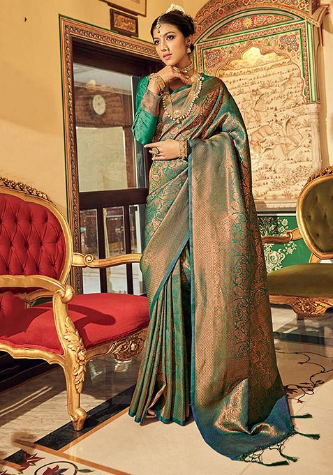 Green Solid Silk Saree