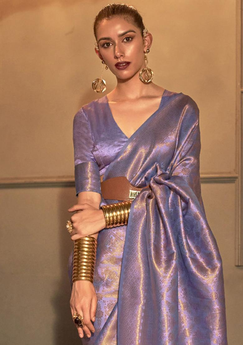 Purple Solid Silk Saree