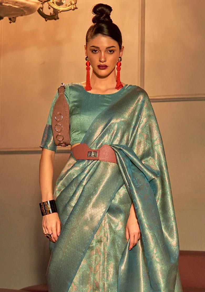 Green Solid Silk Saree