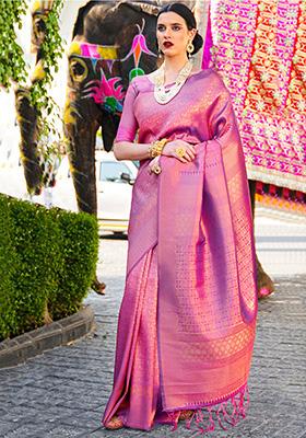Purple Solid Silk Saree