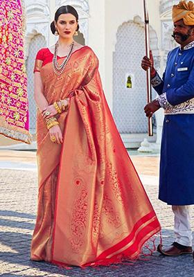 Red Solid Silk Saree