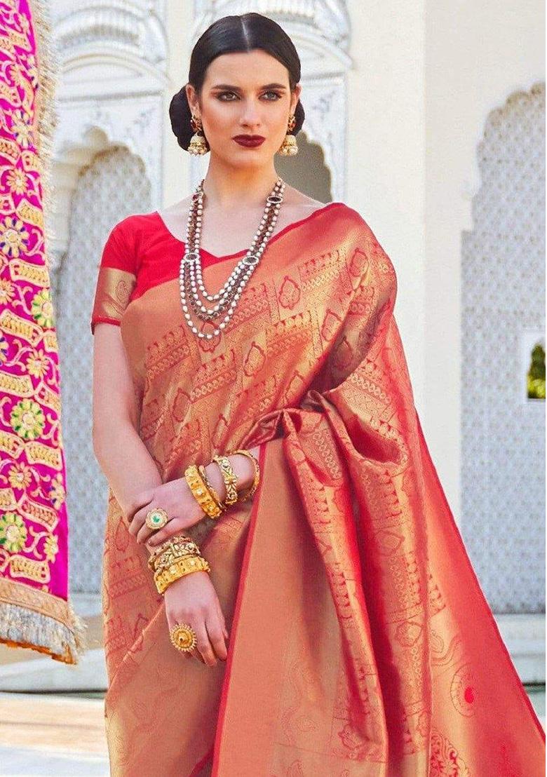 Red Solid Silk Saree