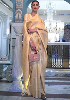 Cream Solid Silk Saree