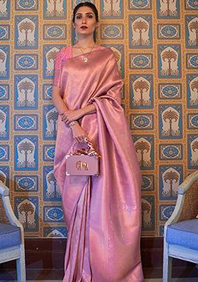 Pink Solid Silk Saree