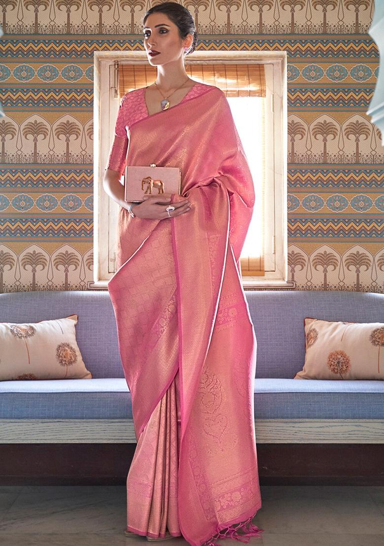 Pink Solid Silk Saree