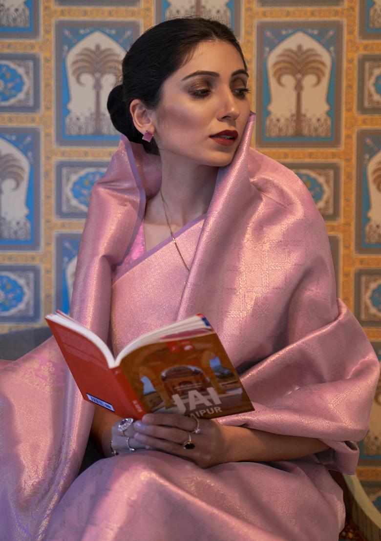 Pink Solid Silk Saree