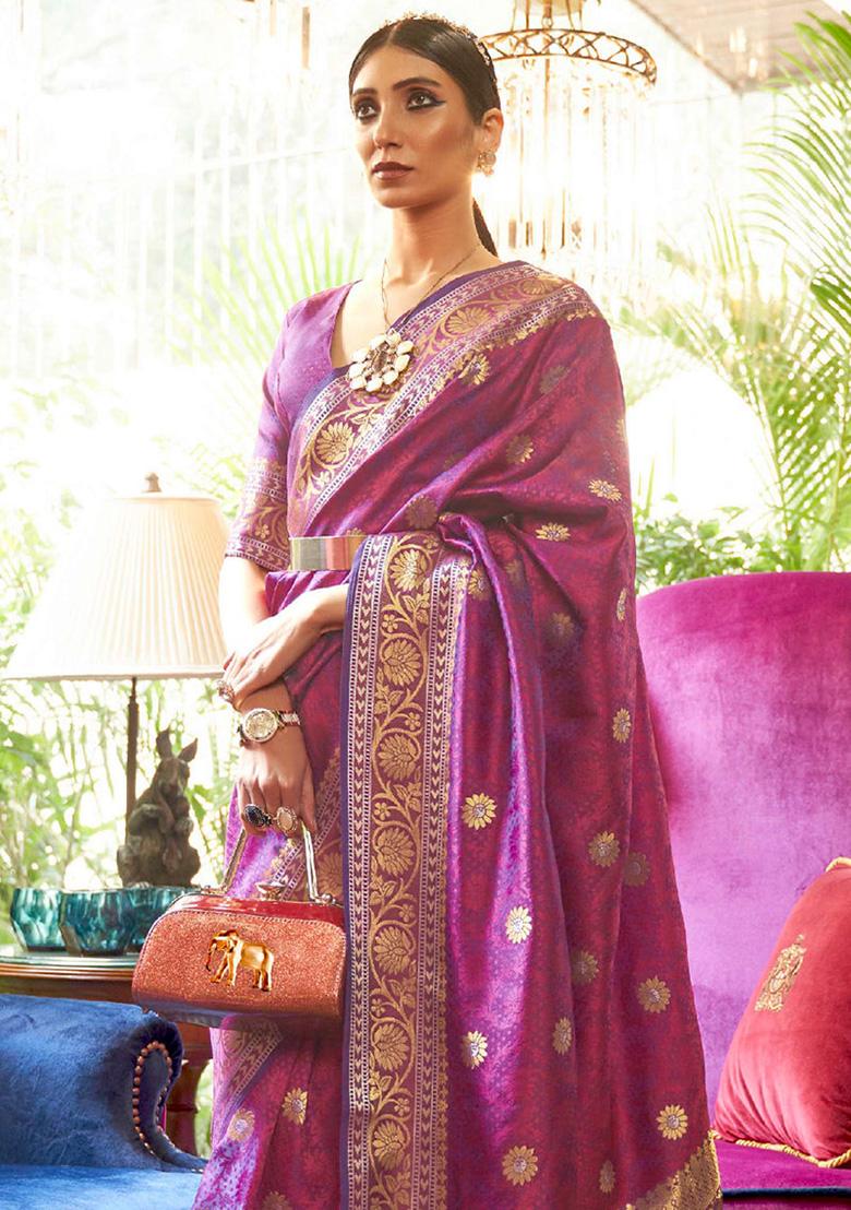 Purple Solid Silk Saree