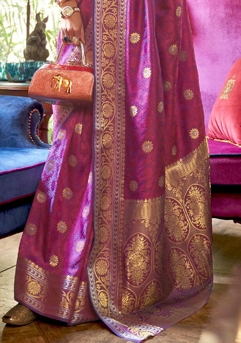 Purple Solid Silk Saree