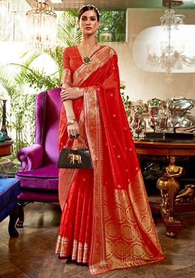 Red Solid Silk Saree