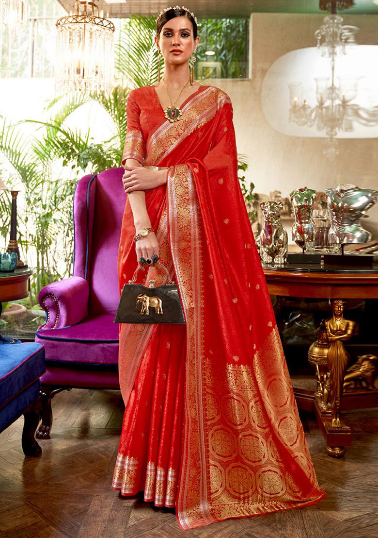 Red Solid Silk Saree