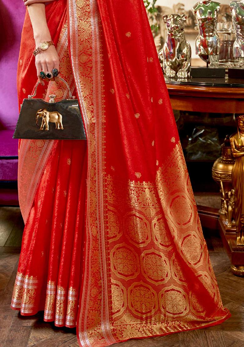 Red Solid Silk Saree
