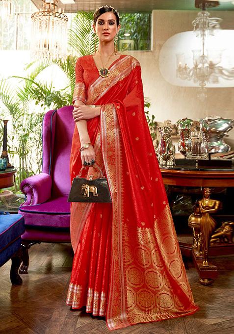 Red Solid Silk Saree